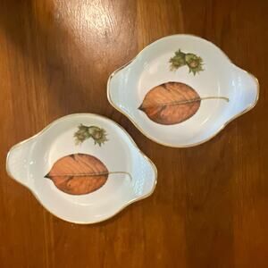 2 Royal Worcester Au Gratin Wild Harvest Plates Porcelain Leaves discontinued